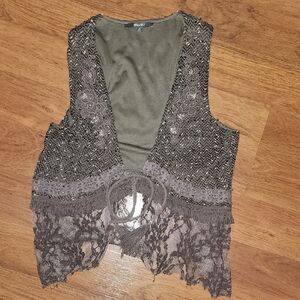 Miss Me Olive and Brown Lace Vest NWOT
